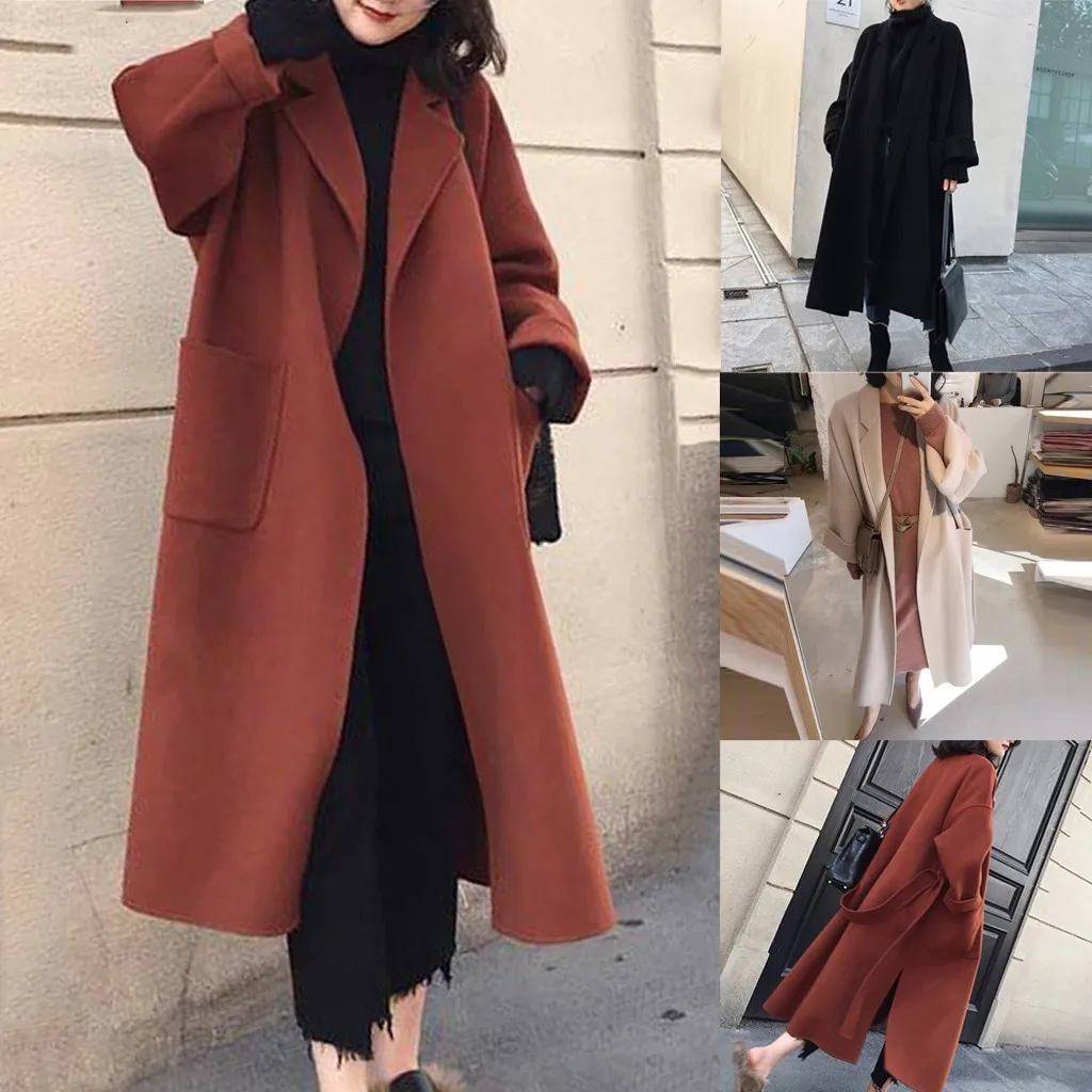 Женское длинное шерстяное пальто SAGACE свободное повседневное размера плюс в