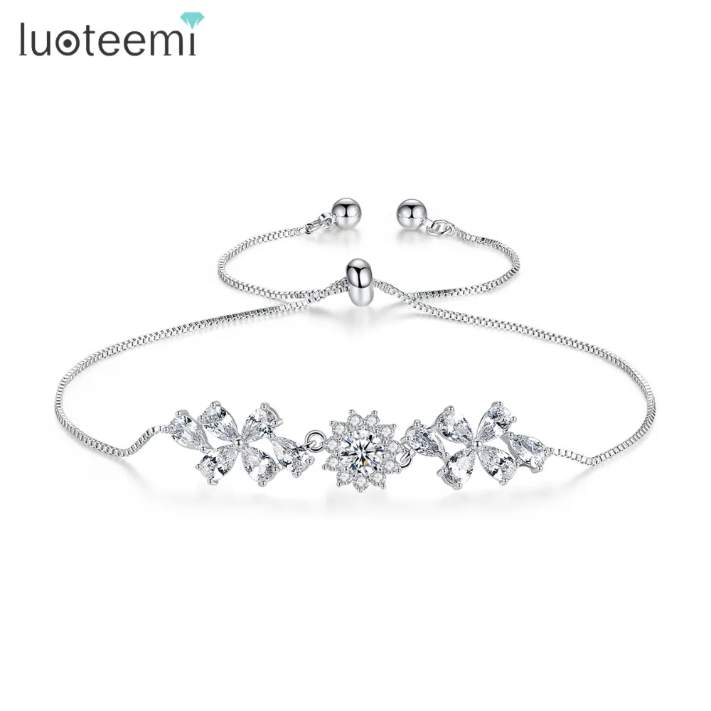 LUOTEEMI, регулируемые браслеты для женщин, для свиданий, изысканные, красочные, блестящие, CZ, цветок, ювелирные изделия, милые ювелирные изделия, Bileklik, женские подарки