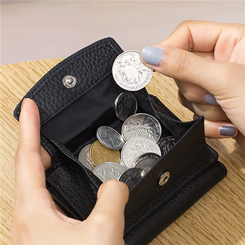 

Women Leather Purses Female Cowhide Wallets Lady Small Coin Pocket Card Holder Mini Money Bag Portable Clutch New