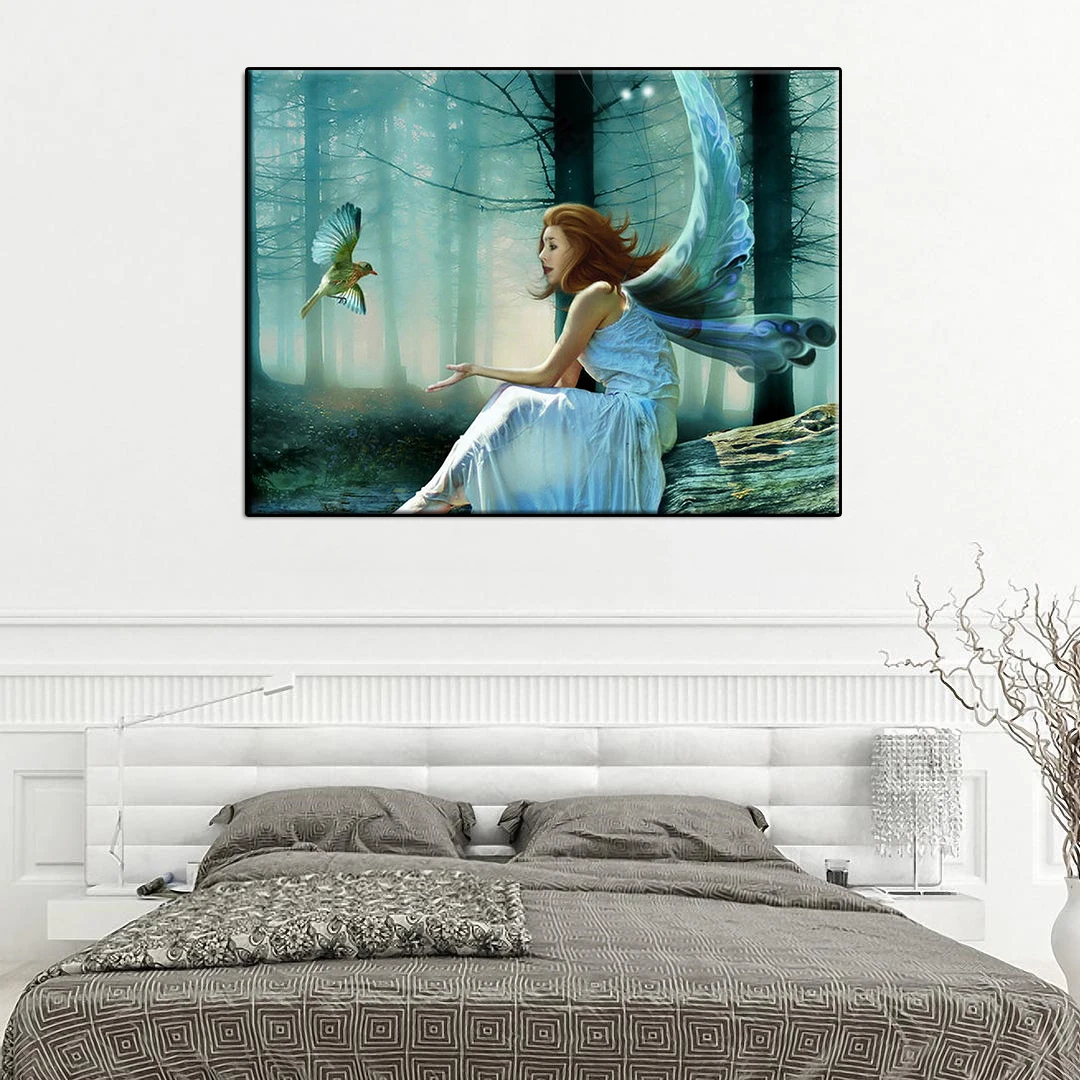 

12 Patterns Round Diy Diamond Painting Nordic Style 5D Diamond Decoration Anime Poster A Spirit with Wings for Bedroom Decor