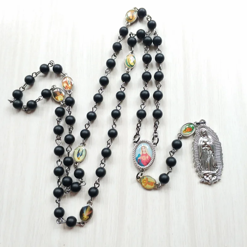 QIGO религиозный длинный черный камень Розария ожерелье для мужчин женщин