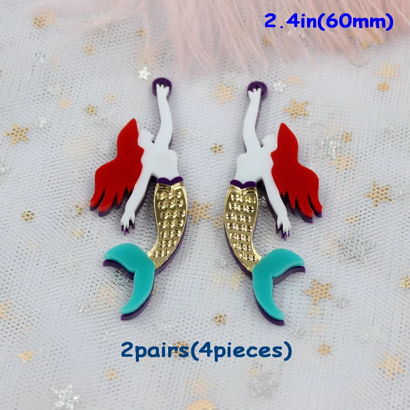 60mm-2pairs(4pieces) 2 пары) 60 мм Серьги русалки акриловые серьги висячие серьги «Радуга» Лазерная cut-AC1542 - Окраска металла: 60mm-2pairs(4pieces)