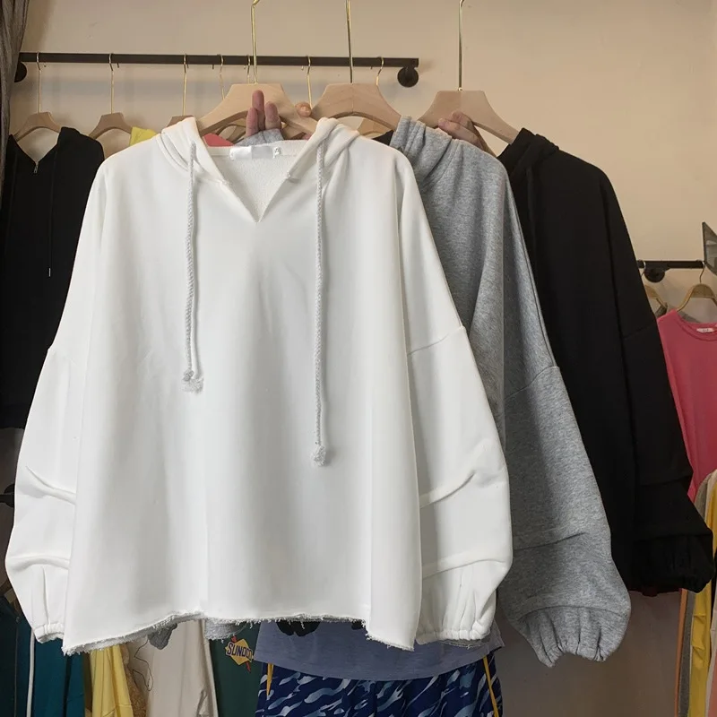 

Новинка весна-осень 2023 простой белый свитер с капюшоном в ленивом стиле корейский Повседневный свободный женский топ в стиле хип-хоп