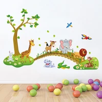 cute animals wall sticker monkey giraffe tree mural nursery baby kids room decal decor 90x140 cm wall paper