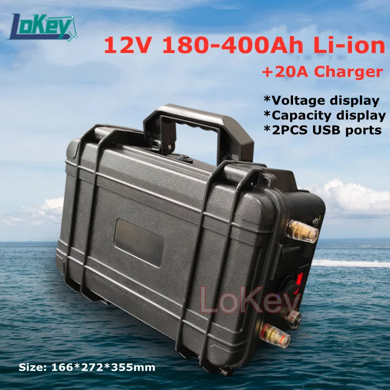 Portable 12V 180Ah 200Ah 250Ah 300Ah 350Ah 380Ah 400Ah Lithium li ion battery for RV trolling motor solar system +20A Charger