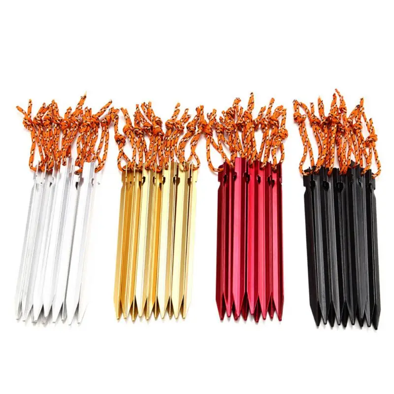 

10pcs/lot 18cm Aluminium Alloy Tent Peg Nail Tent Stake with Ropes Outdoor Tent Nail Peg Tent Accessories Camping Equipment