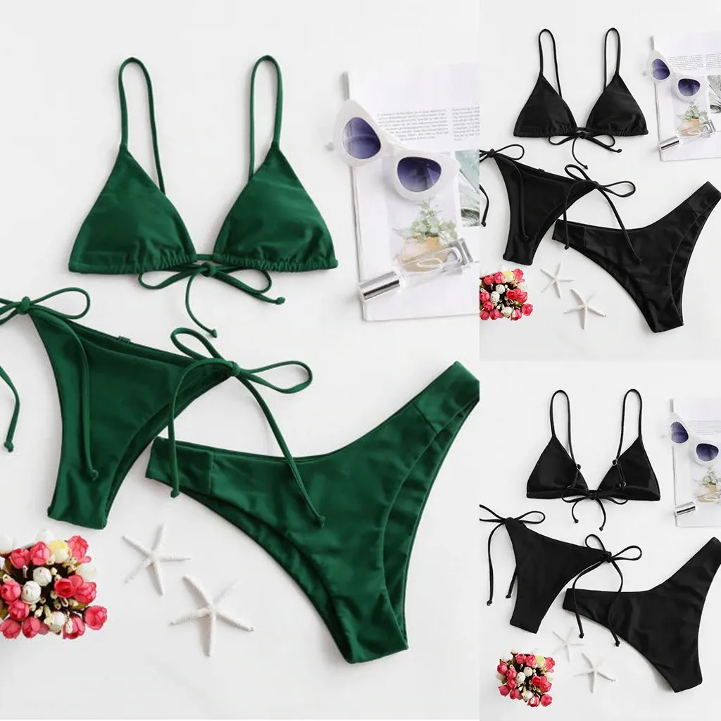 2020 Модный комплект нижнего белья сексуальные женские одноцветные три купальные