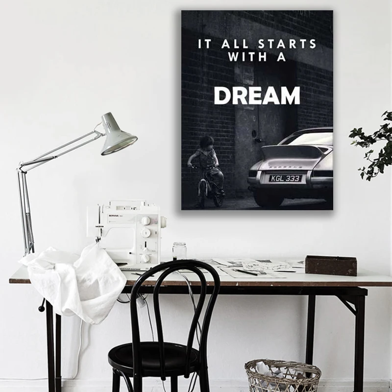 

Decoration for Home Poster Black and White it All Starts with a Dream Canvas Painting Room Wall Decor Art Prints Frameless