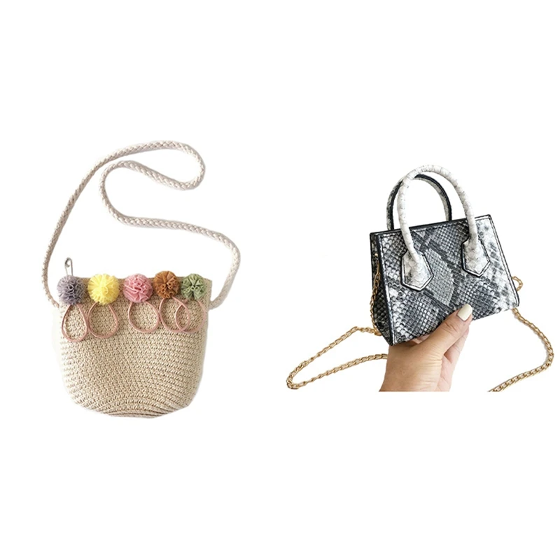 

ASDS-Girls Shoulder Bag Straw Rattan Weave Crossbody Bag With Fashion Snakeskin Ladies One-Shoulder Handbag Handbag