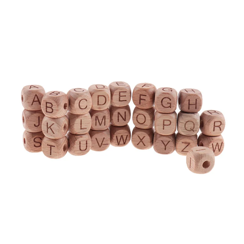 Fkisbox 12MM 200pcs Wooden Letter Beech Beads Products For Newborn Baby Teether Necklace Accessories Alphabet Pacifier Chain