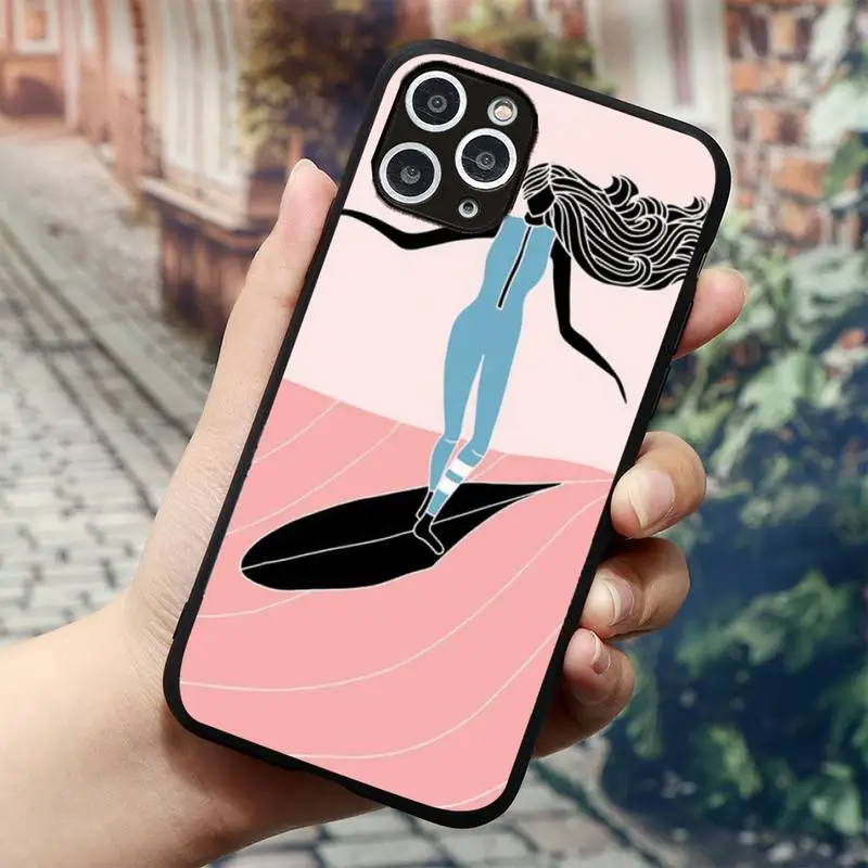

surfboard surfing art surf Girl Printing Drawing Phone Case for iPhone 11 12 mini pro XS MAX 8 7 6 6S Plus X 5S SE 2020 XR