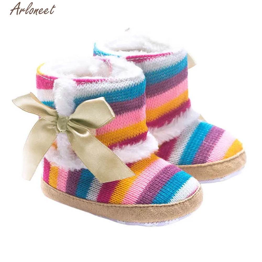 1 пара сапоги для маленьких девочек мягкая подошва радуги зимние с бантом обувь