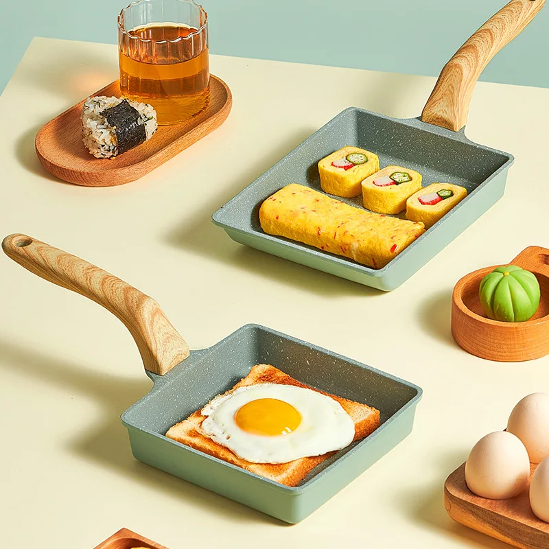 

Tamagoyaki Durable Non-Stick Frying Pan Wooden Handle Omelette Pancake Saucepan Tableware Cooking Pots Cookware for Kitchen