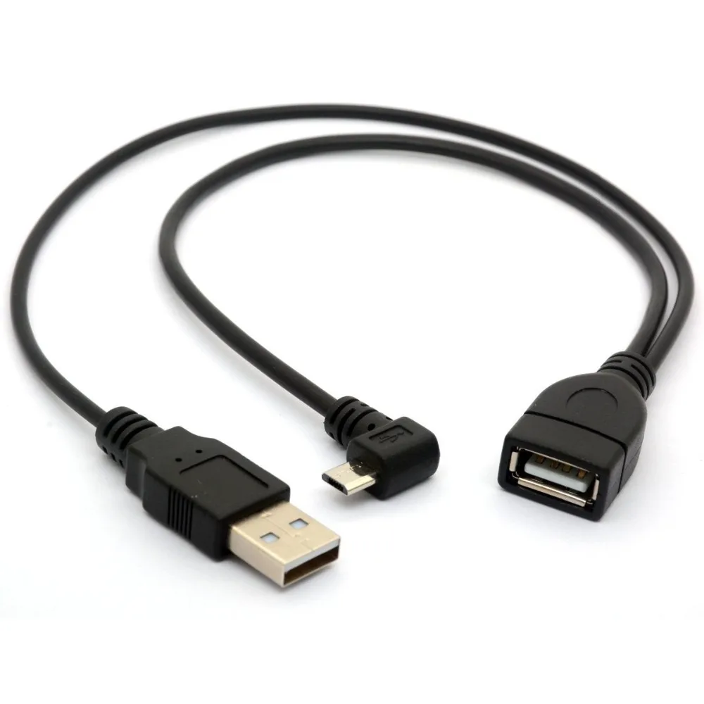 

90 Degree Angled Micro USB Male To USB Female Host OTG Cable with USB Power Enhancer Hub Adapter Y Splitter