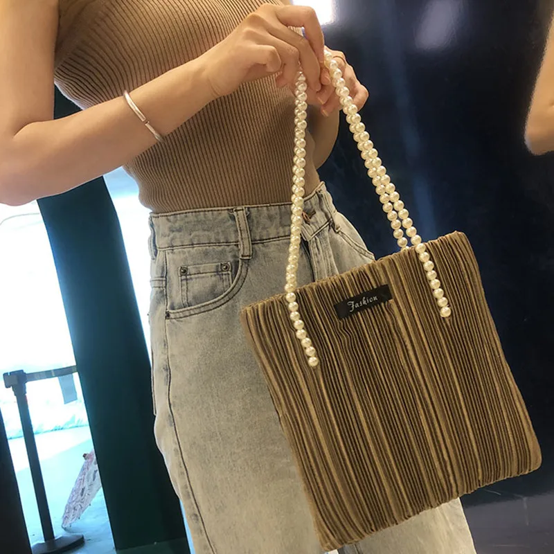 

Shoulder bag for women small square bag mochila female hot pearl chain fold satin handbag messenger bags bolsa sac a purses tote