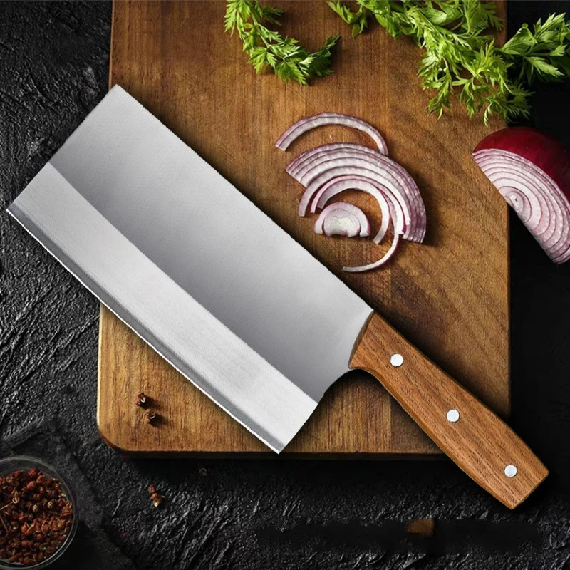 Кухонный нож кухонный измельчитель с деревянной ручкой отельный из нержавеющей