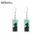 2021 Disney черного цвета с рисунками из мультфильмов платье принцессы картины узор прямоугольный крюк висячие серьги в виде капель с кабошоны разрисованные изделия из стекла, ушные украшения