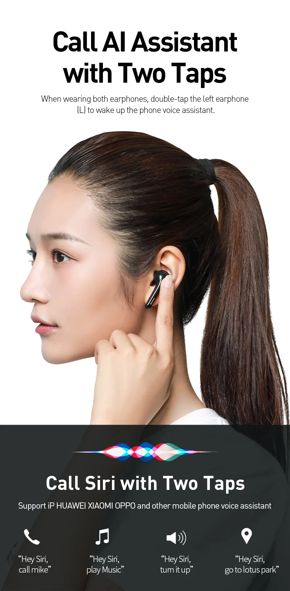 Baseus W07 Bluetooth наушники TWS беспроводные Bluetooth наушники 3D стерео Спортивные Беспроводные наушники с двойным шумоподавлением микрофоном