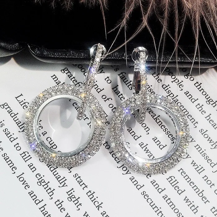 Earring E648-1 Модные u-образные стразы, серьги-кольца для женщин, массивные Большие серебряные/Золотые круглые серьги с петлей, вечерние серьги, подарок, L4N949 - Окраска металла: Earring E648-1