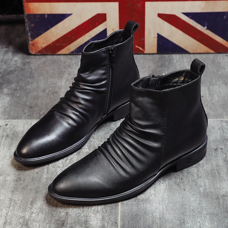 Мужские модные ковбойские ботинки в Корейском стиле обувь из натуральной кожи с