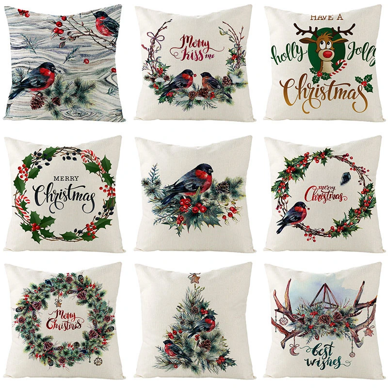 

Christmas Wreath Elk Tree Decoration Cotton Linen Pillowcase Cushion Cover Sofa Pillow Home Decor Decorative Pillowcase 40661