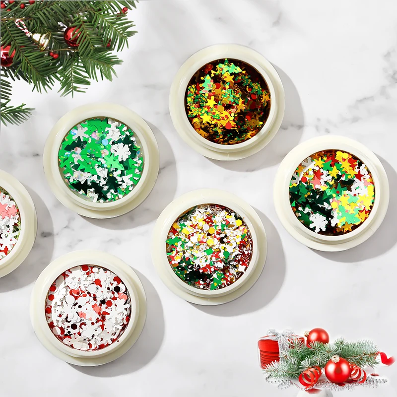 Рождественские украшения для ногтей Дизайн блестки Снежинка смешанные