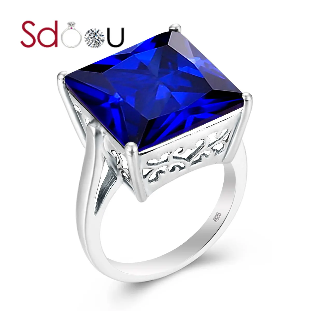 

SDOOU Silver Rings For Women Wedding Engagement Sterling Silver Ring Square Sapphire Gemstone Classic Fine Jewelry Original Gift
