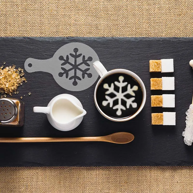 

8pcs Reusable Christmas Coffee Mold Coffee Drawing Cappuccino Mold Cake Printing Tools Home Handmade Coffee Decoration Supplies