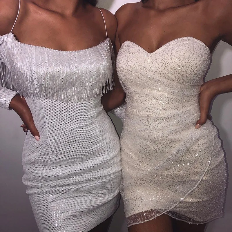Сексуальное Белое платье Townlike с блестками женские мини-платья для ночного клуба