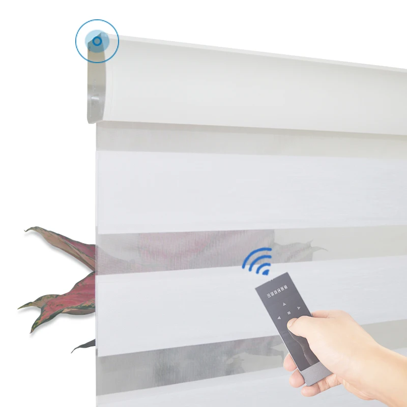 

Quality White Zebra Blinds Window Roller Shades Battery Rechargeable Remote and Smart Control Compatible with Google Home Alexa