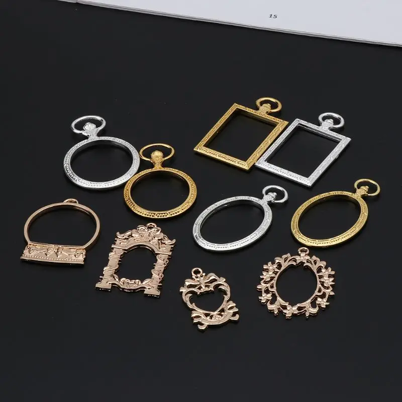 

10 pcs / lot Round Metal Pocket Watch Gold Frame Pendant Charm Frame Fit Cabochon Set UV Resin Charms