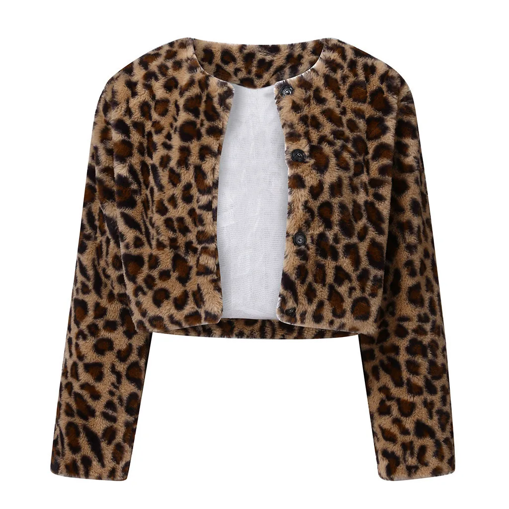 Куртка и пальто модное женское теплое пушистое леопардовое зимнее повседневное