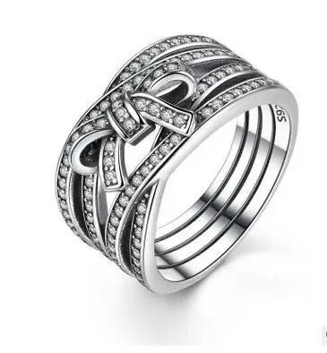 32 925 Sterling Silver Headband Ring Two Hearts and Valentine's Day Love Jewelry Ring - Main Stone Color: 32