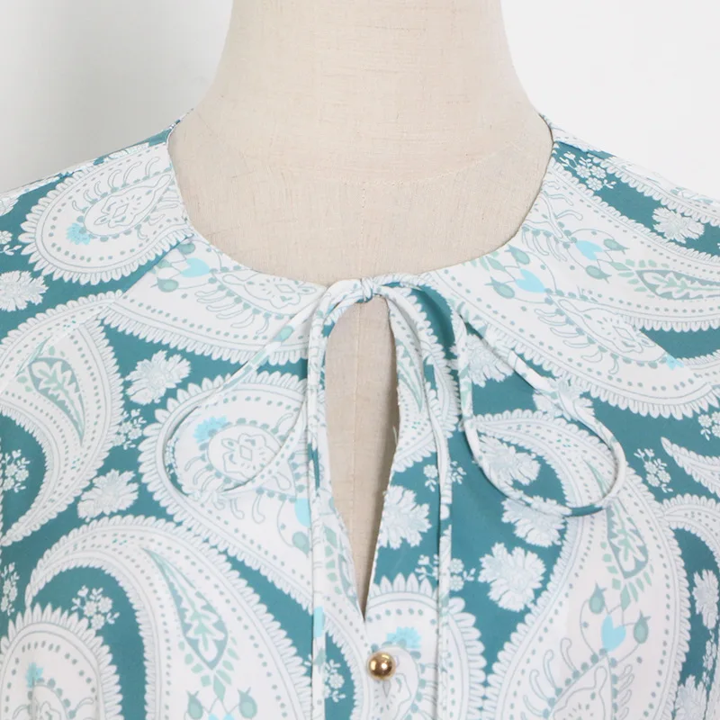 

2021 Autumn Elegant Print Set Women Fashion O Neck Lantern Sleeve Tops and High Waist Maxi Skirts Two Piece Set