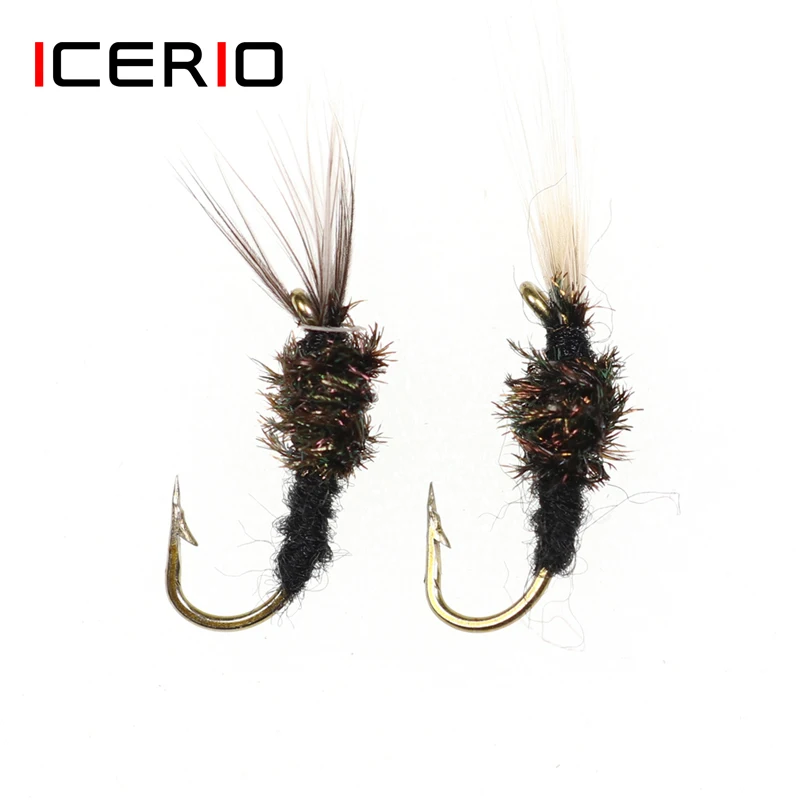 ICERIO 6 шт. черные мухи Нимфа эмергер ПЭ Тенкара завязывающий крючок для мушек