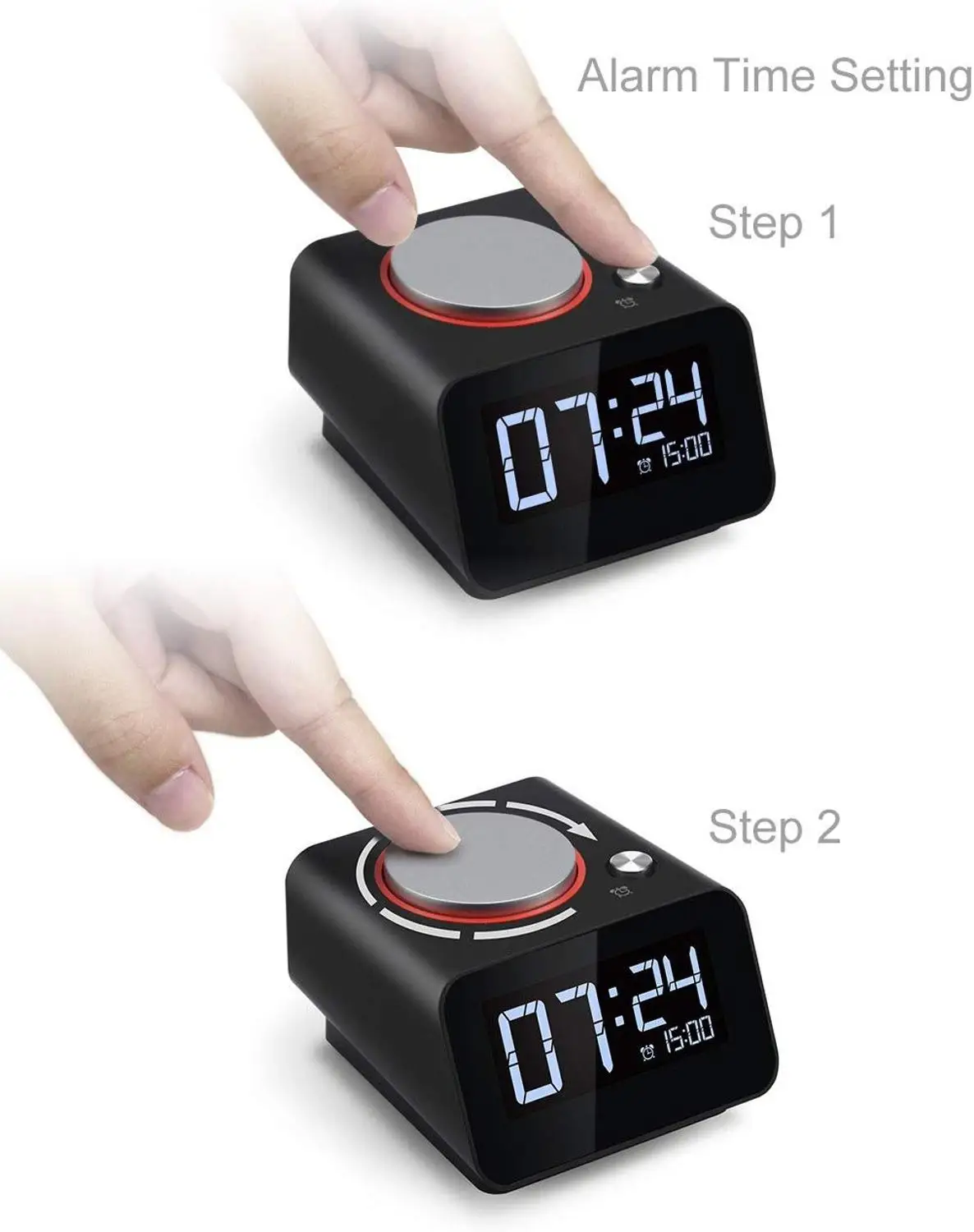 Homtime Портативный будильник для спальни с двумя usb-портами зарядного устройства для рядом с портативными цифровыми часами затемняемый Повтор черный
