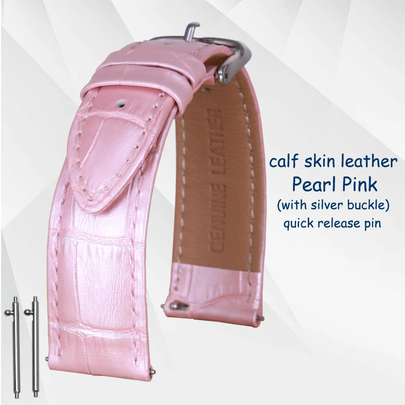 Pearl Pink Pesno beauty телячья кожа бамбуковое зерно Натуральная кожа ремешок для часов блестящий красный белый жемчужно-розовый с пряжкой для женщин ремешок на запястье - Цвет ремешка: Pearl Pink