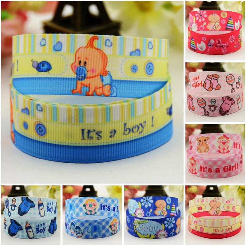 

7/8'' 22mm,1" 25mm,1-1/2" 38mm,3" 75mm It's a boy & Girl Cartoon Character printed Grosgrain Ribbon party decoration 10 Yards