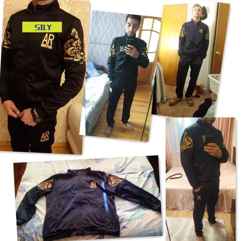 

Men Tracksuit Outerwear Hoodie Set 2 Pieces Autumn Sporting Track Suit Male Fitness Stand Collar Sweatshirts Jacket + Pants Sets