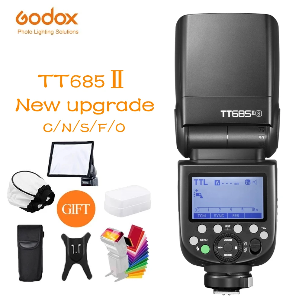 Вспышка Godox TT685II TT685IIC TT685IIN TT685IIS TT685IIF TT685O TTL HSS 1/8000s для камеры Canon Nikon Sony Fuji |