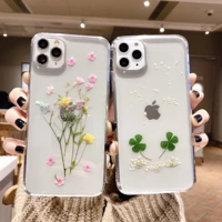 four leaf clover case for iphone se xr x xs 6s 7 8 plus real dried flower cases soft tpu transparent cover for iphone 11 pro max