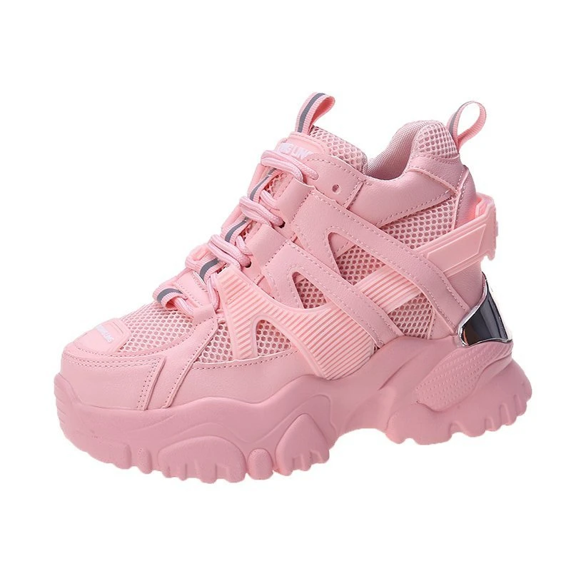 

Women Platform Sneakers Fashion 8cm Height Increasing Sport Wedge Shoes White Chunky Casual Shoes Woman Ladies Trainers 2020