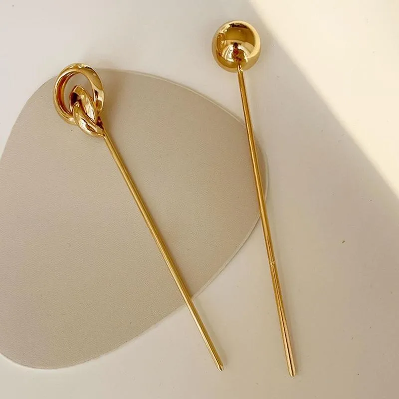 Золотой простая шпилька для волос круглый металлический полый шар аксессуары