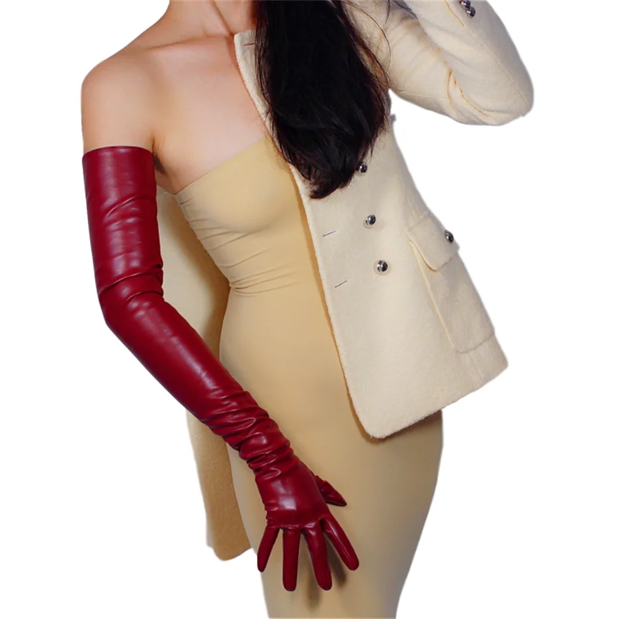 Очень длинные кожаные перчатки 70 см искусственная кожа имитация овчины