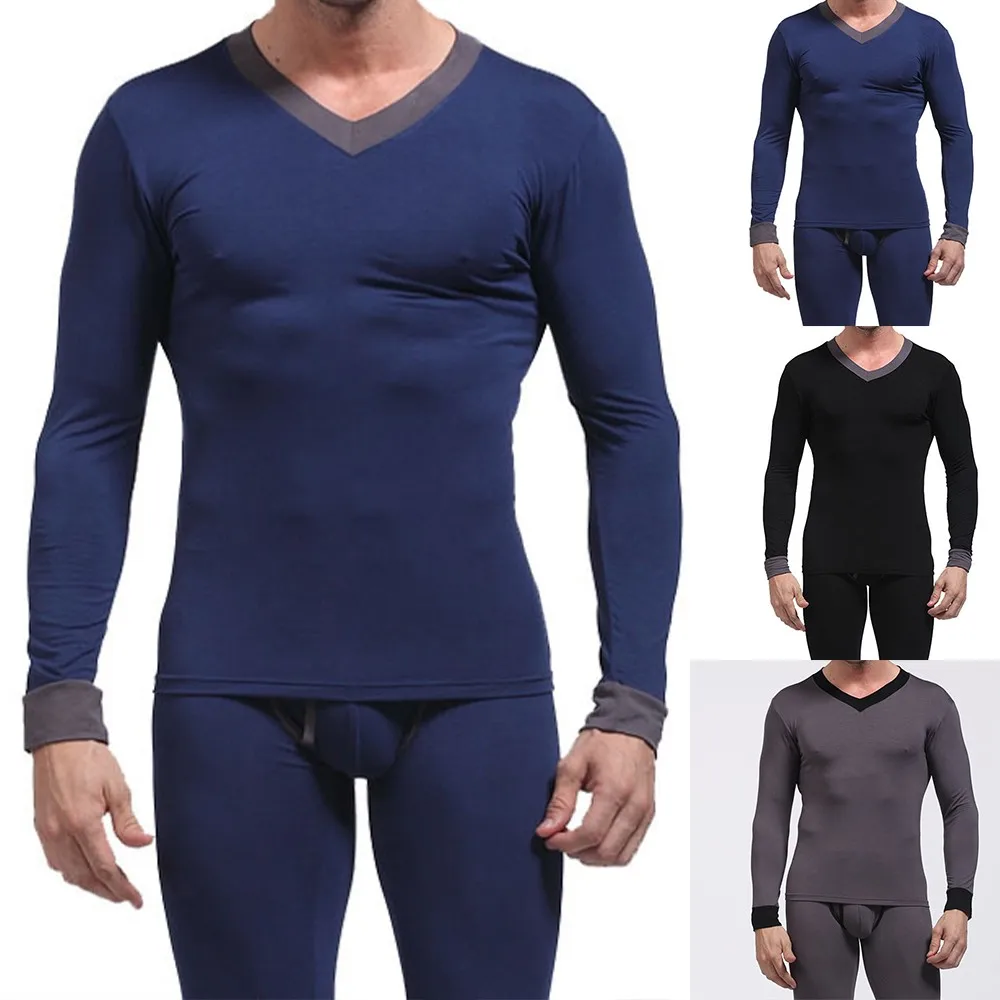 

New Men Solid Color Round V-neck Underwear Men's Modal Slim Autumn Clothes Long Trousers Slim Base V-neck Suit Autumn Clothes