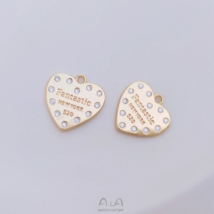 

8Pcs 14K True Gold Color-Preserving Copper 16MM Zircon Heart Charms Pendants DIY Jewelry Making Findings Accessories