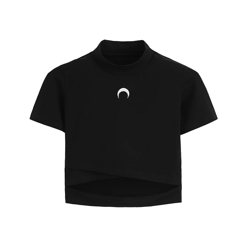 

Witch Moon Goth Shirt Women T-Shirts Moon Tops Tee for Gothic Girl Pastel Goth Aesthetic Clothing Cotton Short Tshirt Hipster