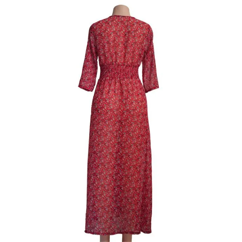 Женское пляжное платье Бохо Free Ostrich Шифоновое Вечернее Платье макси с цветочным