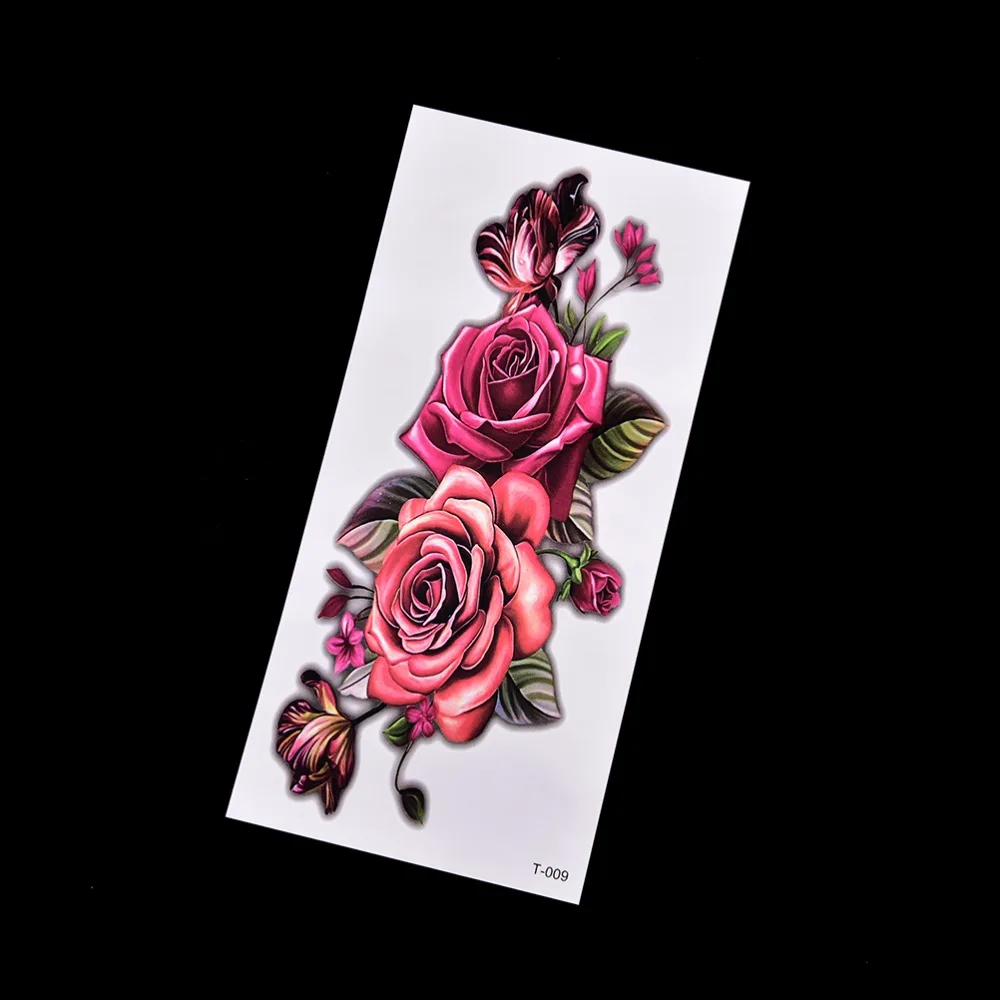 

Arabic Fake temporary tattoo sticker 3D rose flower arm shoulder thigh tattoo waterproof women