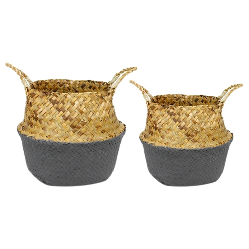2 шт. плетеная корзина из ротанга Размеры L серого|Корзины для хранения| |